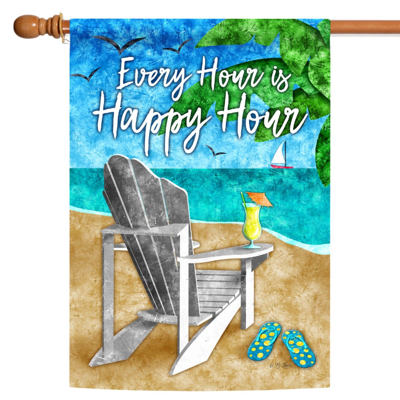 Toland Home Garden Blue and Brown Happy Hour Beach Outdoor House Flag 40" x 28"